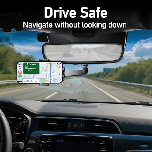 Aluminum Rear View Mirror Phone Mount for [Truck & SUV], Anti-Shake Universal Car Phone Holder with 360° Rotation, Non-Blocking Driving Assistant for iPhone 17 16 15 14 13 Pro Max, Samsung — view 4