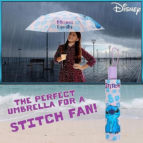 Disney Automatic Umbrella for Adults Teens Kids - Folding Telescopic Umbrella Lightweight Travel School Work - Stitch Gifts (Purple Stitch) — view 5