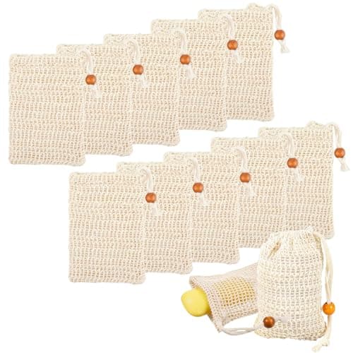 GUOYOU 10 Pack Sisal Soap Bag Natural Fiber Soap Bags Exfoliating Soap Bag