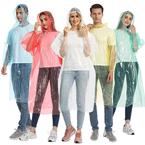 Opret Disposable Rain Ponchos 5 Pack, Emergency Raincoats, Waterproof