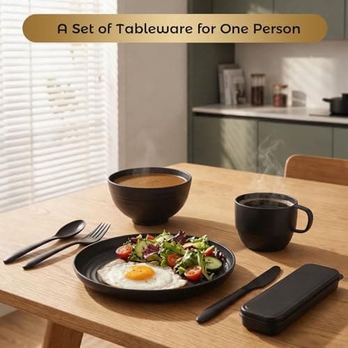 Belegao Camping Utensils Set Food Grade Plastic Cutlery Bowl Plate Cup 8PCS — view 6