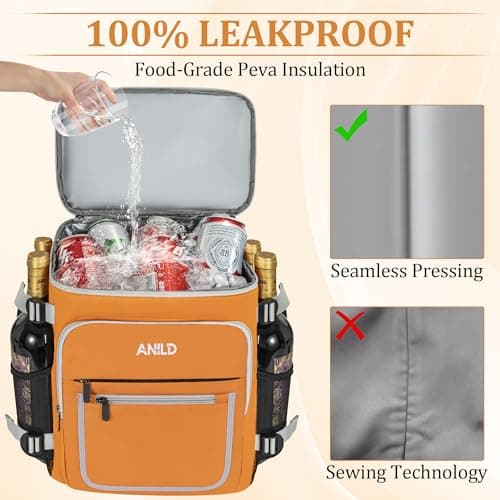 Insulated Backpack Bag 30L for Camping, Picnic, BBQ, Beach, Hiking, Orange — view 4