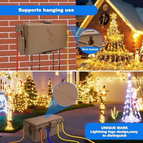Hrensaw Medium Outdoor Electrical Box(10.6x5.5x4.5inch),IP54 Waterproof Extension Cord Cover w/6 Cable Entry,Weatherproof Connection Box Protect Power Strip,Timer,Plug,Holiday Lights,Brown — view 6