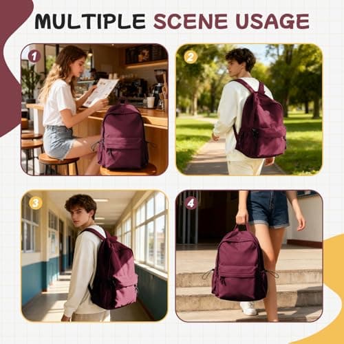 HYC00 School Backpack Womens, Causal Travel School Bags 14 Inch Laptop Backpack Rucksack Bag for Women Teenage Girls Boys Lightweight College Rucksack Water Resistant Bookbag Work Daypack, Red — view 5