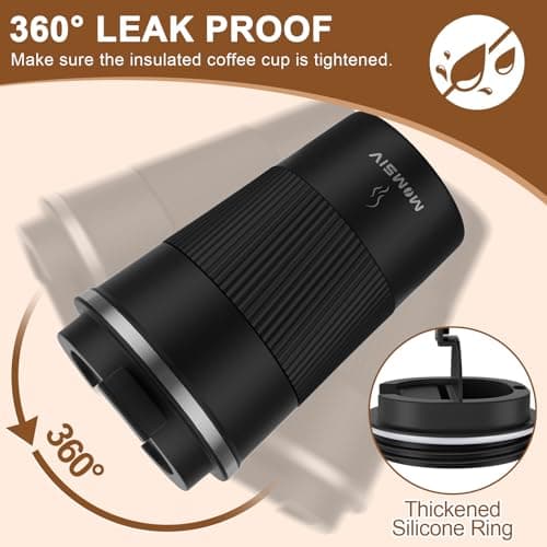 MOMSIV Coffee Cup, Insulated Coffee Cup with Leakproof Lid, Non-Slip Vacuum Reusable Stainless Steel Eco-Friendly Travel Office Mug for Hot and Cold Water Coffee and Tea, 380ml/13oz(Black) — view 5