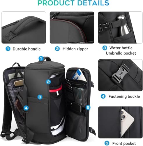 BG FUTURE AESTHETICS Travel Backpack with Shoe Compartment, Weekend Business Hand Luggage, Flight Approved Cabin Luggage, Lightweight and Waterproof for 15.6-17.3 Inch Laptop, Black, L, Business — view 4