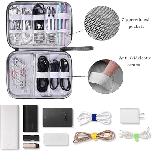 Eastrise Large Capacity Travel Cable Organiser Bag - Shockproof Electronics Accessories Organizer with 8 Compartments for Cables, Power Bank, Chargers & More (Grey/1 Pcs) — view 3