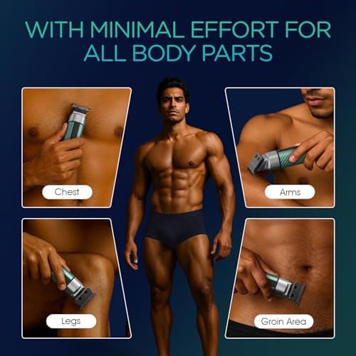 VOYOR Body Hair Trimmer for Men, Electric Mens Body Shavers Cordless, Green — view 5