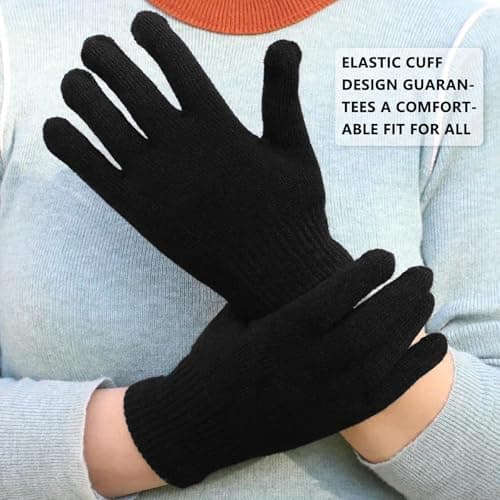 4,8,12 Pairs Adults Winter Magic Gloves, Men & Women Thermal Soft Cozy Warm Stretch Knit Gloves for Cold Weather Running & Cycling Outdoor Wear For UK Freezing Conditions Unisex (Pack Of 4 - Black) — view 5