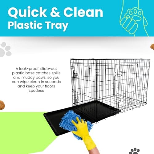 Straame Folding Dog Crate 30 Inch, 78x46x53cm Black Metal Pet Cage, 2 Doors — view 6