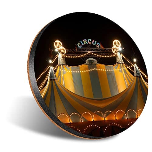 1 x Round Jumbo Size Coaster 12cm Circus Tent Lights Festival Cork Backed MDF Glossy Tea Coffee Accessory #50534