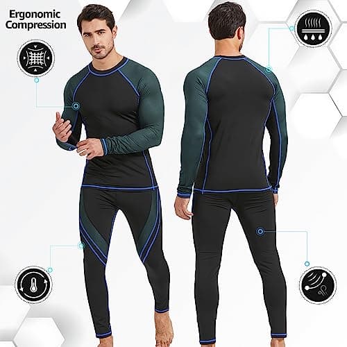 UNIQUEBELLA Mens Thermal Underwear Set Long Sleeve Tops Long Johns Thermal Base Layer Bottom Fleece Lined Quick Drying — view 2