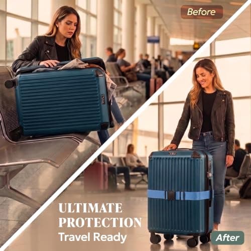 LUGG Luggage Belts for Suitcases 2 Pack – Adjustable Heavy-Duty Strap with Strong POM Buckle, Secure Travel Belt for Suitcase, Briefcase & Travel Bag, Bright Colours for Easy Identification-Slate Blue — view 3