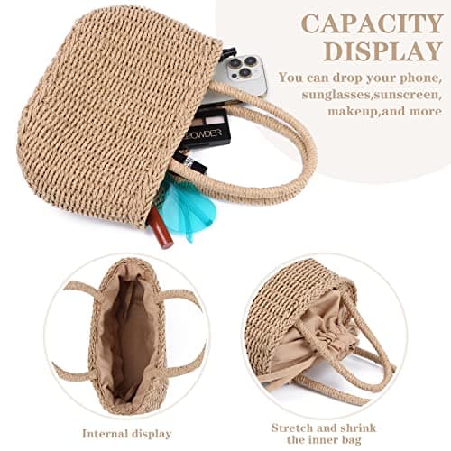 EVEOUT Women's Straw Handbag Top-Handle Bags Girls Summer Woven Straw Basket Bag Clutches Beach Vacation Bag — view 5