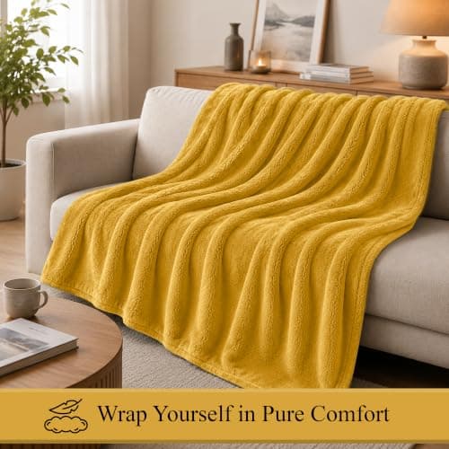 BedLooms Fleece Blanket Yellow Double 150x200 cm, Throws for Sofas and Beds — view 2