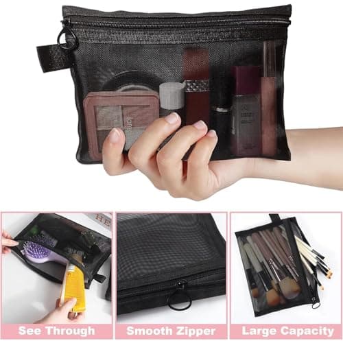 4 Pcs Black Small Makeup Bag for Handbag, Nylon Mesh Cosmetic Pouch with Zipper, Travel Pouch, Bag Organiser Pouches for Women Home, Travel & Everyday Use — view 5