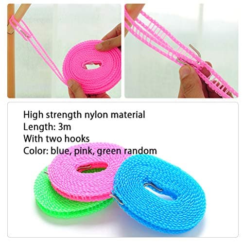 TIMESETL Elastic Clothesline, Portable Adjustable Travel Clothes Drying Line with 12pcs Clothespins for Outdoor and Indoor Use, Hotel, Balcony, Backyard [Black + Pink] - [3 Pack] — view 6