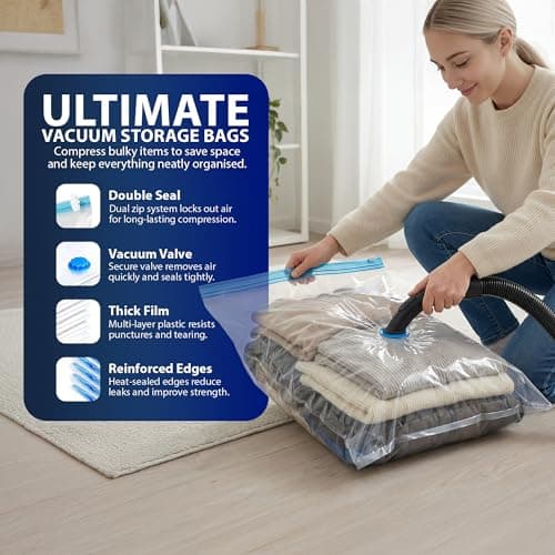 Right Pack Vacuum Storage Bags 12 Pack | Vacuum Storage Bags for Clothes | Airtight & Reusable Vacuum Bags | Space Saving Bags for Clothes, Pillows & More | Large 50 x 70 CM — view 4