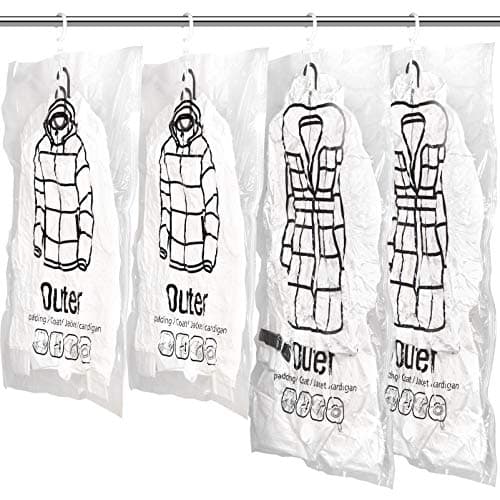 Meetall 4Pack Hanging Vacuum Storage Bag Reusable Space Saver Compressed Bag with Hangers.2pcs in 26.3x35.4inch(67x90cm) and 2pcs in 26.3x43.3inch (67x110cm).Work with Any Vacuum Cleaner.