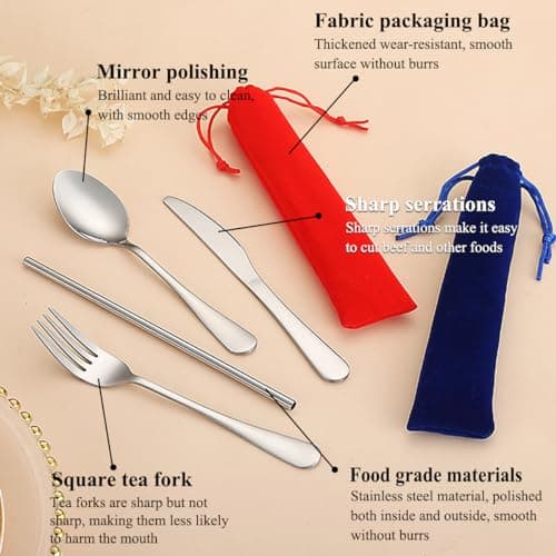 Kyraton Camping Cutlery Set 2 Pack with Portable Base, Stainless Steel Flatware Camping Utensil Set for Outdoor Travel Picnic Office School Farm Work Lunch Box, Dishwasher Safe — view 6