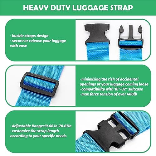 Yauhar 6Pcs Travel Suitcase Accessories Set Contains Silicone Luggage Bag Tags and Luggage Straps and Detachable Handle Covers, Wide Adjustable Packing Belt for Women Men (Blue) — view 2