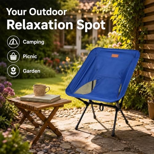HomlyPro Folding Camping Chair, Pack of 1 - Compact & Lightweight Outdoor Chair for Adults, Comfortable Sitting, Ideal for Garden, Beach, Picnic, and Adventures (Blue) — view 5