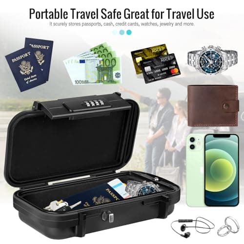 WACCET Portable Safe Box with Code, Combination Security Case Lock Box Waterproof Anti-Theft Mini Travel Safe with Removable Wire Rope Security Safe Box for Home, Office, Hotel, Cars,Travel etc — view 4