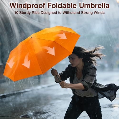 ZOMAKE Compact Umbrella Windproof,Travel Small Umbrella (46in-Orange) — view 5