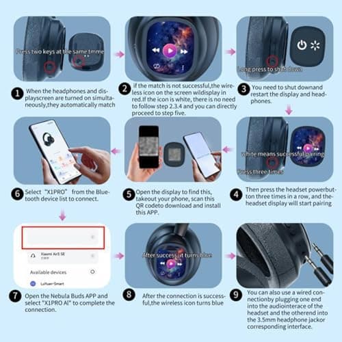 Tosuny AI Translation Wireless Headphones with Detachable LCD Touchscreen, 115 Language Translation, Built in Flashlight & Photo Control, 7.1 Channel, HiFi Stereo, for Travel — view 4