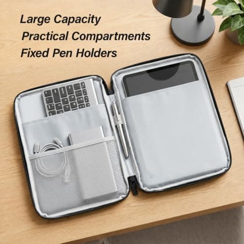 Hittriu 12.9 Inch Tablet Sleeve, Water-Resistant Tablet Case with Handle, Tablet Sleeve with 3 Compartments & Pen Holder, Protective Tablet Carry Bag for iPad Pro 12.9, School, Office & Travel (Black) — view 5