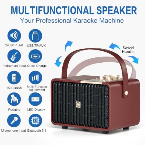 Portable Bluetooth Speaker 240W Peak Power Wireless Speaker Loud (Burgundy) — view 2