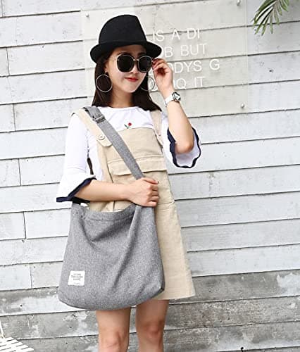 Ecohaso Women’s Hobo Bag, Canvas Handbag Crossbody Bag Beach Bag Simple Shoulder Bag Ladies Large Cotton Tote Handbag Girls Shopping Bag for Travel Daily (Grey) — view 2