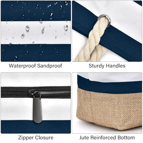 oscaurt Large Beach Bag for Women Waterproof Beach Tote Bag with Zip Holiday Essentials for Women Travel Canvas Shoulder Summer Essentials Pool Shopping — view 5