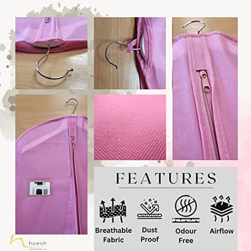 Hoesh UK Women Pink 60 Inches Breathable Bridesmaids Long Zip Wedding Gown Dress Travel Storage Garment Cover Bag — view 4