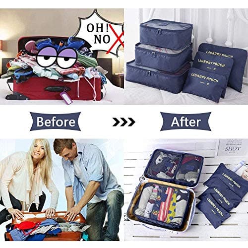 Vicloon Packing Cubes, 8 PCS Travel Organiser Bags Luggage Organizers with Shoe Bag for Clothes Suitcase Shoes (Blue) — view 5