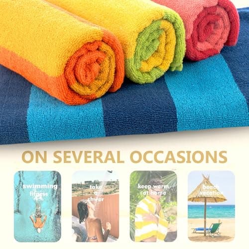 CASA COPENHAGEN Malibu Towel 4Pcs Orange,Ocean Blue,Blush Pink,Olive Green Designer Stripe Beach Towels Gift Set 30"x60" Oversized 100% Cotton Pool Bath Towel for Beach (Gift Set For Women & Men) — view 5