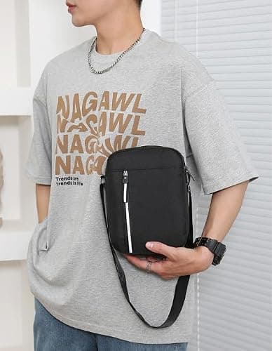 Aucuu Men's Shoulder Bag, Oxford Crossbody Bag, Waterproof Men's Small Side Bag, Casual Handbag, Messenger Bag with Zipper and Adjustable Strap, Lightweight Chest Sling Bag for Daily Use, Work, School — view 2