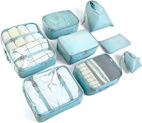 BillyBath Packing cubes Suitcase Organiser Set, 8 Pieces Clothes Bags Shoe Travel Cube Cosmetic for Suitcases Teal