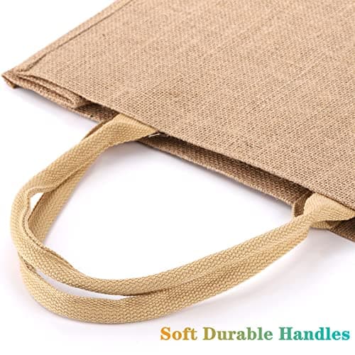DEAYOU 6 Pack Large Jute Burlap Tote Bag, Jute Beach Bag with Laminated Interior, Burlap Gift Tote with Handle, Reusable Lined Market Grocery Shopping Bag for DIY, Wedding,15.4''x12.2''x5.9'' — view 6