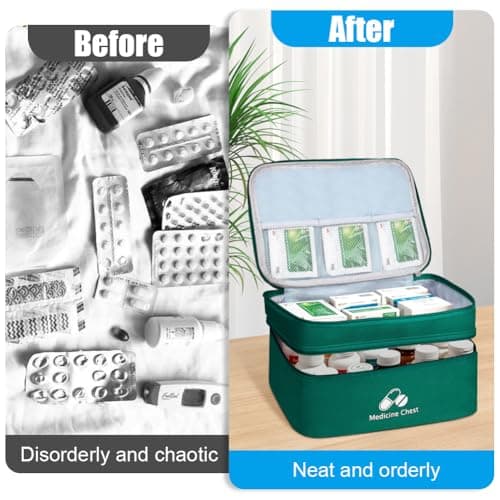 DiULi First Aid Kit Bags 2 Pack, Small & Medium Empty Medication Storage Bag Set, Waterproof Oxford Cloth Medicine Pouch with Dual Zippers, Tear-Resistant for Home Travel Hiking Camping, Dark Green — view 4