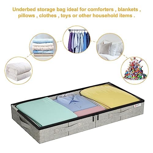 Underbed Storage Bags, Under Bed Storage Box with Reinforced Handle and Lid, Sturdy Sidewalls/Bottom for Clothes, Duvets, Comforters, Blanket, Bedding Thick Fabric with Clear Window, 2Pack — view 5