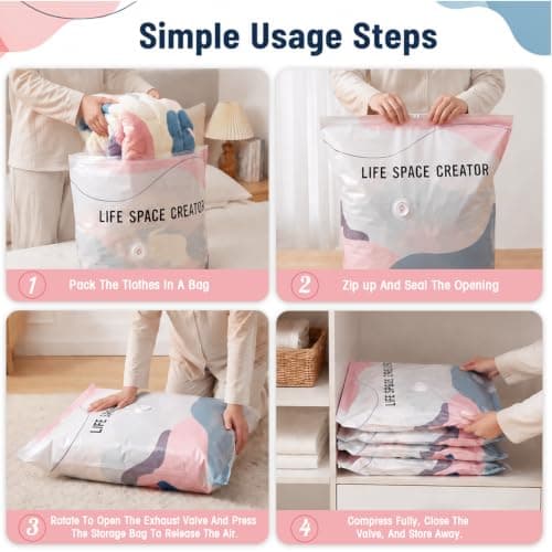 No Pump Vacuum Storage Bags with Zip Large Better Life Space Creator Travel Bag Ziplock Suction Pack Moving Compression Bags for Clothes, Blanket, Down Quilt (27.56 * 19.69 * 11.81 inch,3PCS） — view 6