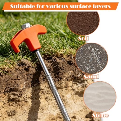 12 Pack Heavy Duty Tent Pegs, 8.07in Camping Rock Pegs, Ground Anchors with Thread, Includes Drill Adapter & Nail Puller & Drawstring Bag, Ideal for Camping, Rock, Beach (Orange) — view 5