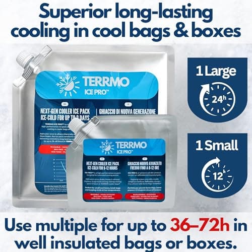 TERRMO Ice Pro™ Premium Large Ice Pack for Cool Box, Cooler Bag | Extra Long-Lasting Freezer Block 24h – 72h | Reusable Gel Cold Packs for Camping, Food, Travel | XL Size: 830ml – 25x25cm – 1 Pack — view 2