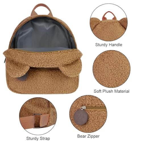 Aomig Kid Mini Furry Backpack, Toddler Mini Cute School Rucksack, Preschool Kindergarten Elementary Small Backpack, Toddler Girl Boy Adjustable Rucksack, Plush Backpack for School Travel(Dark Brown) — view 3
