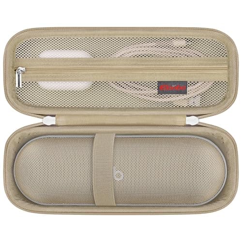 Elonbo Carrying Case for Beats Pill Wireless Bluetooth Speaker, Beats Pill Portable Speaker Travel Bag Storage Holder, Mesh Pocket Fits Charger, Champagne Gold