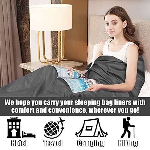 Plliocse Sleeping Bag Liner Travel Sheet Sleeping Bag, 75 x 210 cm Sleeping Bags Liners with Pillow Pockets for Adults, Travel, Hotels, Business Trip, Camping (Grey, 75cm x 210 cm) — view 2