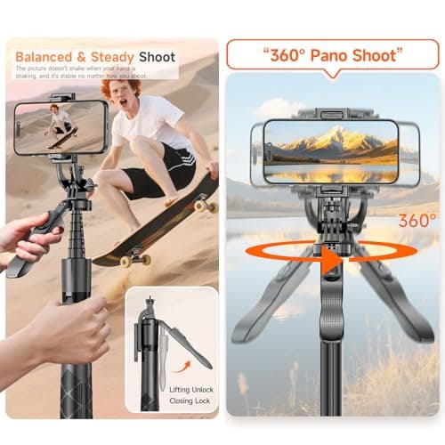 66.9'' Phone Tripod, Unique Auto-Pop Open Selfie Stick,Extendable Aluminum Smartphone Tripod with Remote & Steady Handle, 360 Rotating Portable Phone Stand Filming for iPhone Travel Vlog — view 3