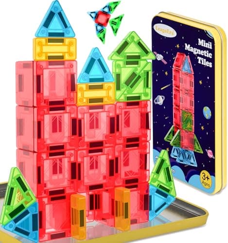 LeagoEra Mini Magnetic Tiles Toddler Toys, 32PCS Travel Magnetic Tiles Building Blocks Toy Plane Activities for Kids Ages 3 4 5 6 7 8 Years Old Boys Girls Gifts