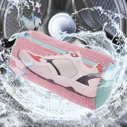 2Pcs Shoe Washing Machine Bag, Shoe Cleaning Bag with Zipper & Hook, Reusable Shoe Laundry Bag, Trainer Washing Machine Bag for Sneakers Canvas Tennis Running Shoes 39x19cm(Rose) — view 4
